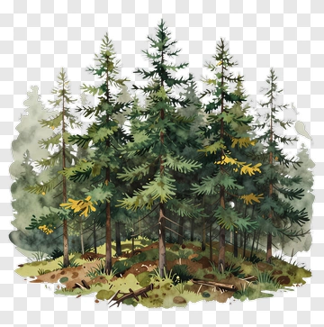 Pine Trees In A Watercolor Forest PNG