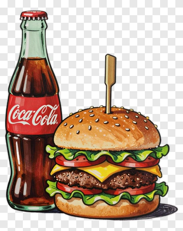 Hamburger And Coca-Cola Bottle PNG