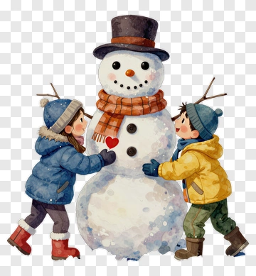 Children Building Snowman PNG
