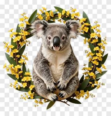 Cute Koala In Floral Wreath PNG