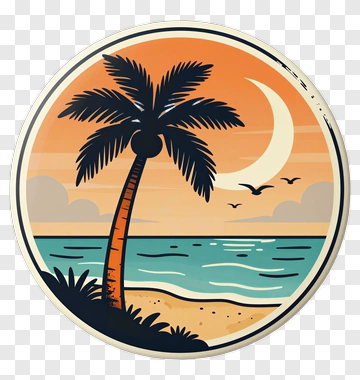 Palm Tree Moon Beach Scene PNG