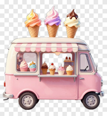 Pink Ice Cream Truck With Cones PNG