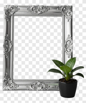 Ornate Silver Picture Frame With Plant PNG