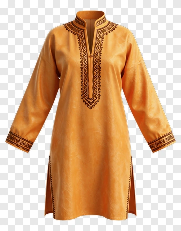 Orange Tunic With Black Embroidery PNG