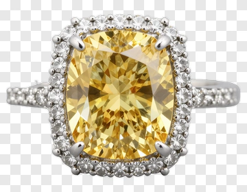Yellow Diamond Ring With Silver Setting PNG