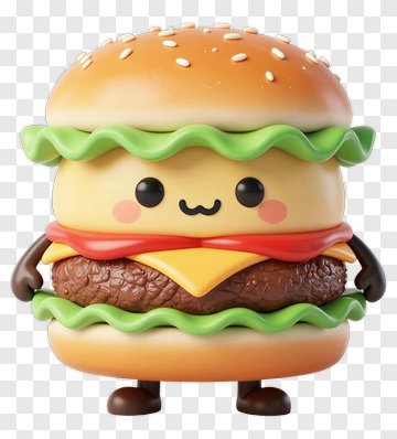 Cute Hamburger Character With Cheese And Lettuce PNG