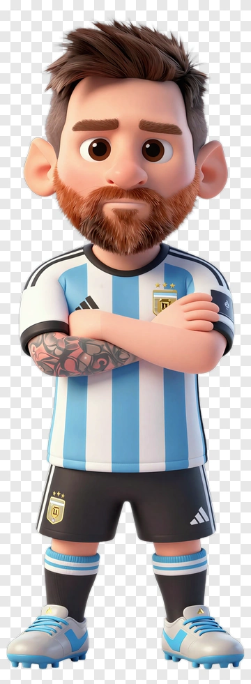 Cartoon Lionel Messi In Argentine Kit PNG
