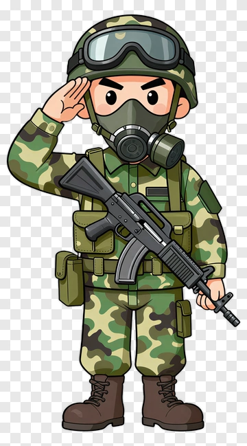 Cartoon Soldier In Camouflage Uniform PNG