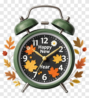 Green Alarm Clock With Fall Leaves PNG