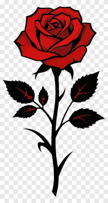 Red Rose With Black Stem And Leaves PNG