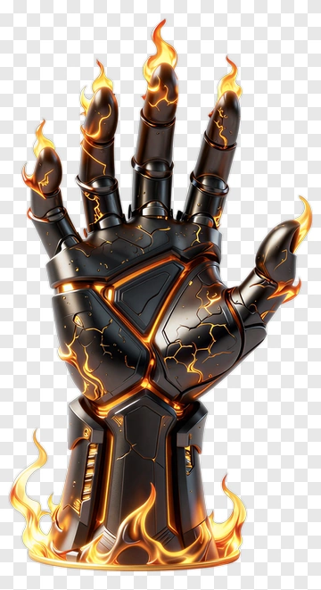 Mechanical Hand With Fire PNG