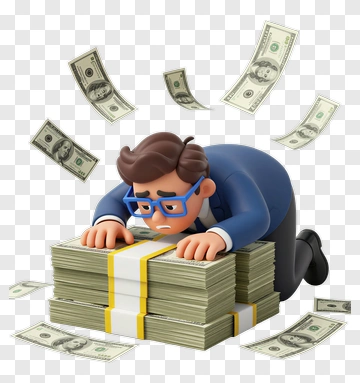 Man Surrounded By Falling Money PNG