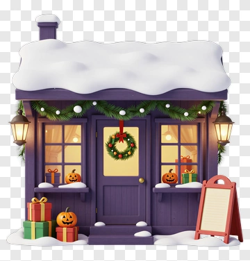 Cozy Christmas House With Pumpkins And Gifts PNG