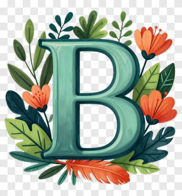 Decorative Letter B With Floral Wreath PNG