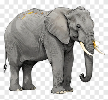 Hand-drawn Elephant With Yellow Accents PNG