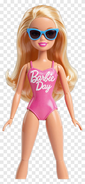 Barbie Doll In Pink Swimsuit And Blue Sunglasses PNG