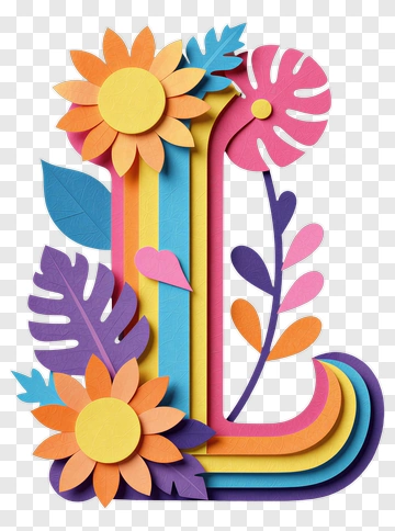 Colorful Paper Craft Letter With Flowers And Leaves PNG