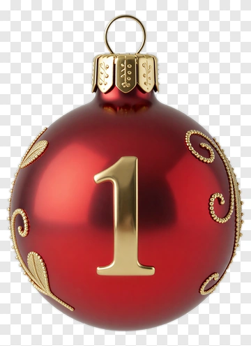 Red Christmas Ornament With Gold Number One PNG