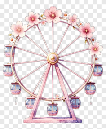 Pink Ferris Wheel With Cherry Blossoms PNG