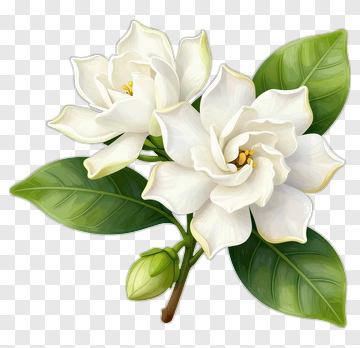 Gardenia Blossoms With Green Leaves PNG