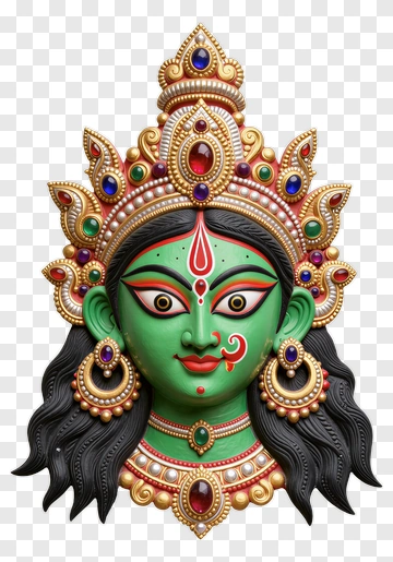 Durga Deity Face With Ornate Jewelry PNG