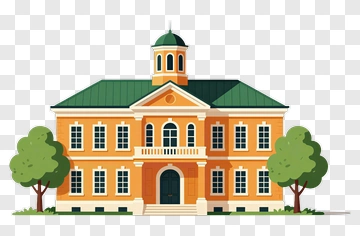 Orange School Building With Green Roof PNG