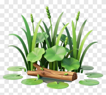Water Lily And Reeds With Log PNG
