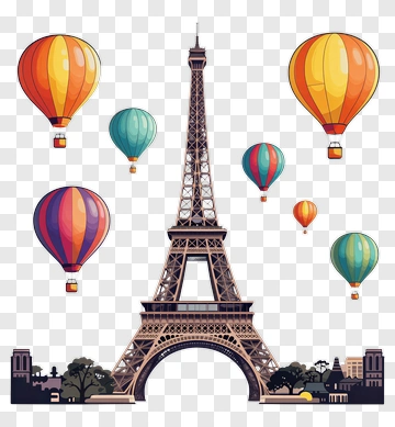 Eiffel Tower With Colorful Balloons PNG