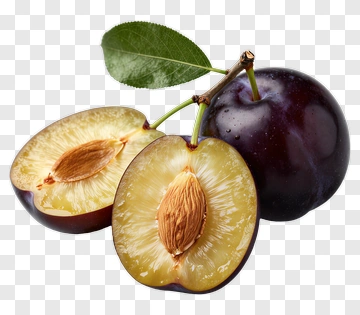 Sliced Plum With Leaf And Stem PNG