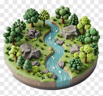 Miniature Forest River Scene PNG