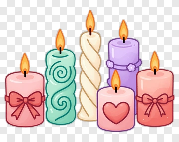 Colorful Candles With Decorative Bow And Heart PNG