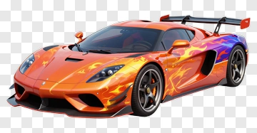 Orange Flame Sports Car PNG