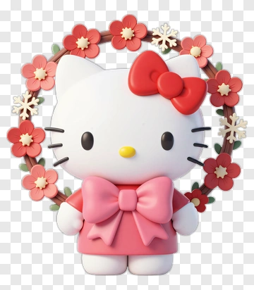 Hello Kitty In A Floral Wreath PNG