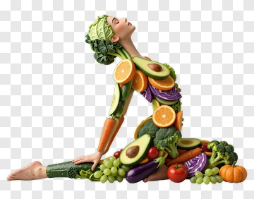 Woman Sculpted From Vegetables In Yoga Pose PNG