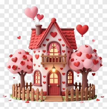 Cute Valentine's House With Heart Decorations PNG
