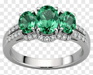 Emerald And Diamond Three Stone Ring PNG
