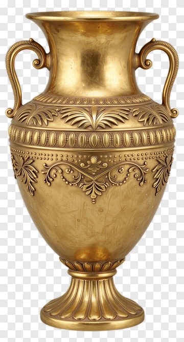 Gold Ornate Vase With Leaf Pattern PNG
