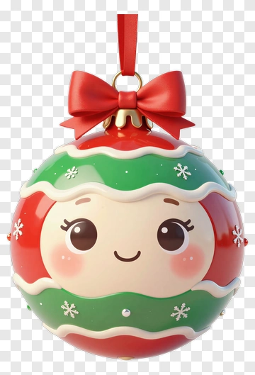 Cartoon Christmas Ornament With Red Bow PNG