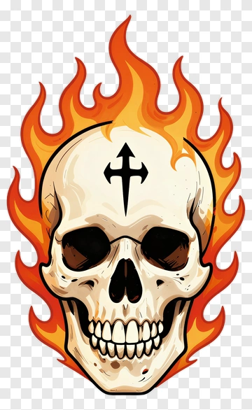 Flaming Skull With Cross PNG