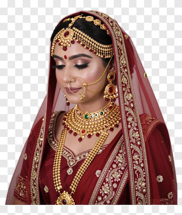 Indian Bride In Gold And Red Attire PNG