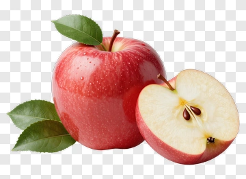 Red Apple With Leaves And Cut Section PNG