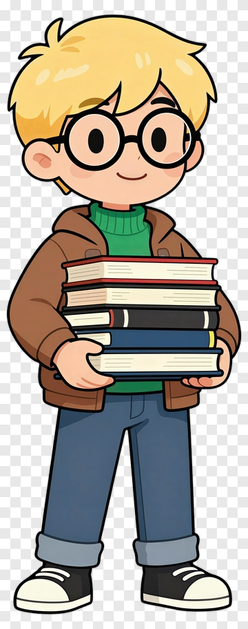 Cartoon Boy Holding Books PNG