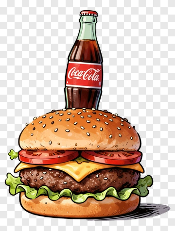 Hamburger With Coca-Cola Bottle PNG