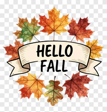 Hello Fall Autumn Leaves Design PNG