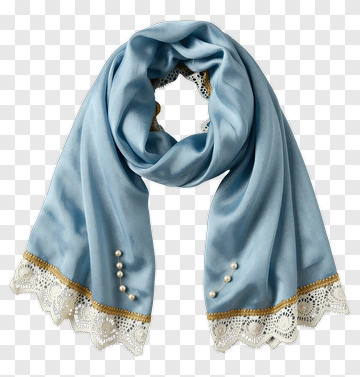 Elegant Blue Scarf With Pearl And Lace PNG