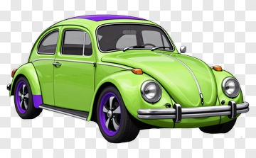 Green Volkswagen Beetle With Purple Accents PNG