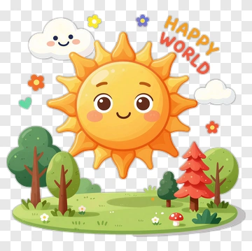 Happy Sun And Clouds In A Forest PNG