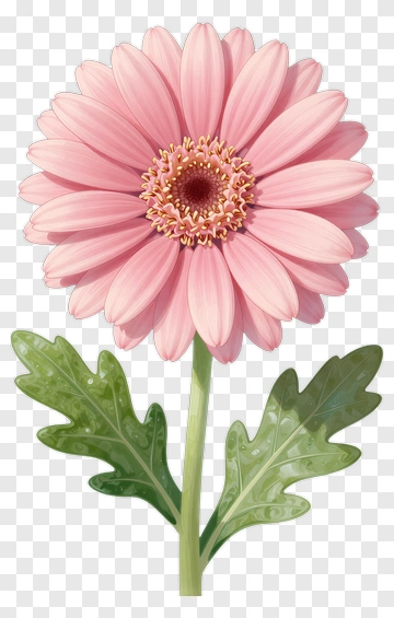 Pink Gerbera Daisy With Green Leaves PNG