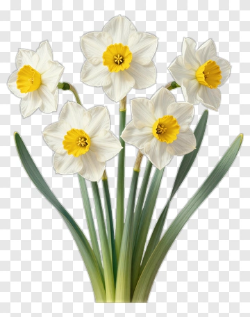 White Daffodil Bouquet With Yellow Center PNG