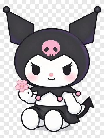 Kuromi Holding A Cherry Blossom PNG